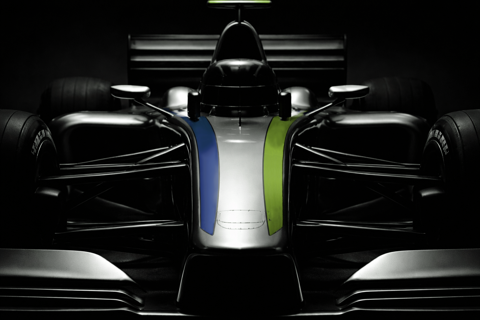 Sleek Formula 1 hood in shadows
