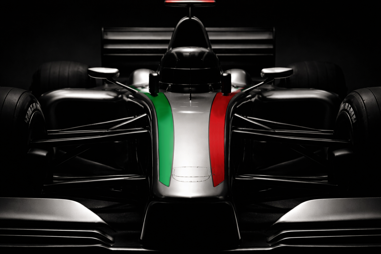 Sleek Formula 1 hood in shadows